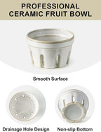 Gomakren Ceramic Berry Basket Set of 2, Round Fruit Bowl with Holes, Small Fruit Basket Containers for Kitchen Counter, Berries, Strawberry, Grape, Cherry, White