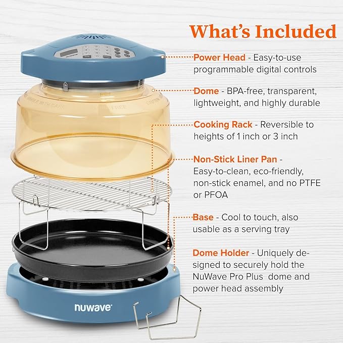 Nuwave Oven Pro Plus Air Fryer, Infra-Red Countertop, 2025 Advanced Convection, No Defrosting or Preheating, Cook Fresh or Frozen, Durable Power Dome, 100 Presets & 50 Memory, PFAS Free, Cozy Blue