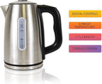 Kenmore Electric Kettle - Cordless Digital Calentador De Agua, Stainless Steel Instant Tea Pot, Preset Temperature Control, Automatic Shut-Off, Rapid Boil, Hot Water Boiling Heater, 1.7 Liter Silver