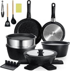 21PCS ceramic cookware set,Nonstick ceramic pan, Removable Handle pots and pans set, Stackable Pan Set, Ceramic Nonstick Pan Pots and Pans Set Non Stick(Black)