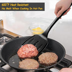 Silicone Spatula Set, 600°F Heat Resistant Silicone Spatula Turner Flipper for Cooking, Non Stick and Non Scratch Kitchen Utensils for Eggs & Fish, 2 Pack, Black