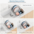 iSPECLE in Sink Dish Drying Rack - Capacity Expandable Dish Rack with 2 Cup Holder, Dish Drainer for Kitchen Sink Counter with Utensil Holder Large Capacity, Black