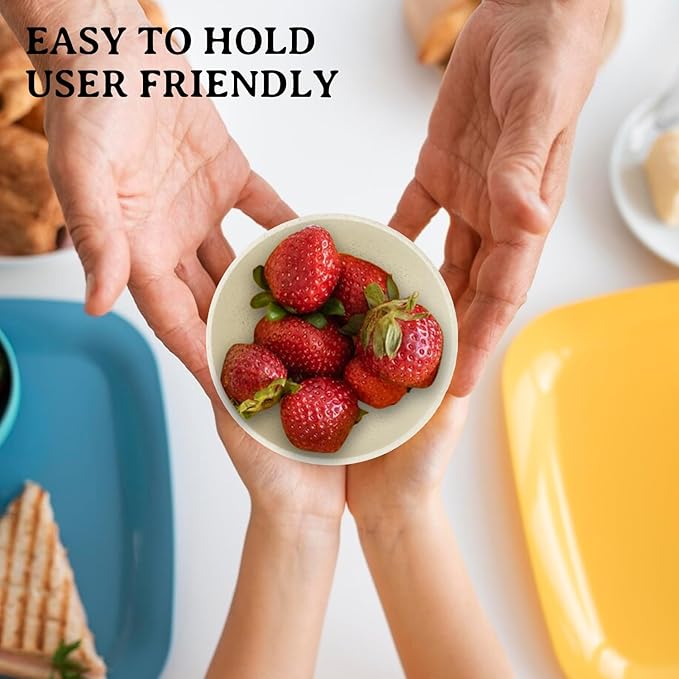 Beige Wheat Straw Bowls, 10 OZ Snack Bowl Set of 8, Unbreakable Ice Cream Bowl Set, Alternative Plastic Bowls Reusable, Microwave Safe Small Appetizer Bowl for Dessert, Snack (Beige)