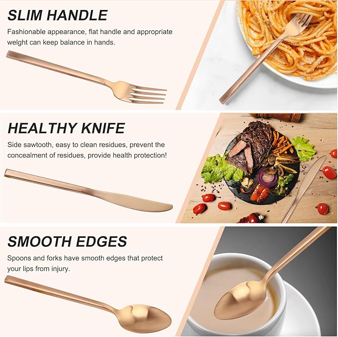 20 Piece Silverware Set for 4,Stainless Steel Flatware Set,Tableware Cutlery Set for Home and Restaurant Include Forks Knives Spoons,Mirror Finish,Dishwasher Safe (Rose Gold)