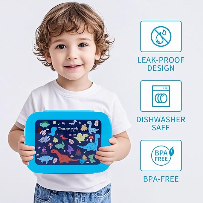 Leak-Proof, 8-Compartment Bento-Style Kids Lunch Box - Ideal Portion Sizes for Ages 6 +, Durale, Drop-Proof, Dishwasher Safe, & Made with BPA-Free Materials(Blue)