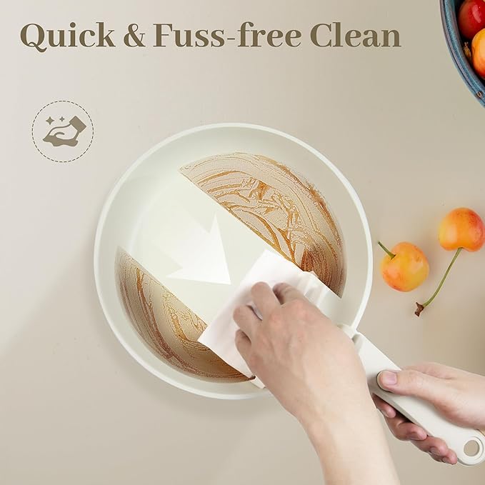 5PCS Pots and Pans Set Non Stick, Kitchen Cookware Sets with Detachable Handle, Induction Cookware Sets, Non Stick RV Cookware Cooking Set, Dishwasher ＆ Oven Safe, PFOA Free, Cream White