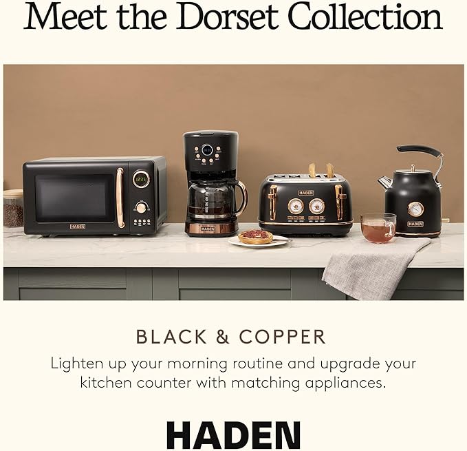 Haden Dorset 1.7 Liter Stainless Steel Electric Kettle, Hot Water Kettle with 360-Degree Base and Auto Shutoff, Black & Copper