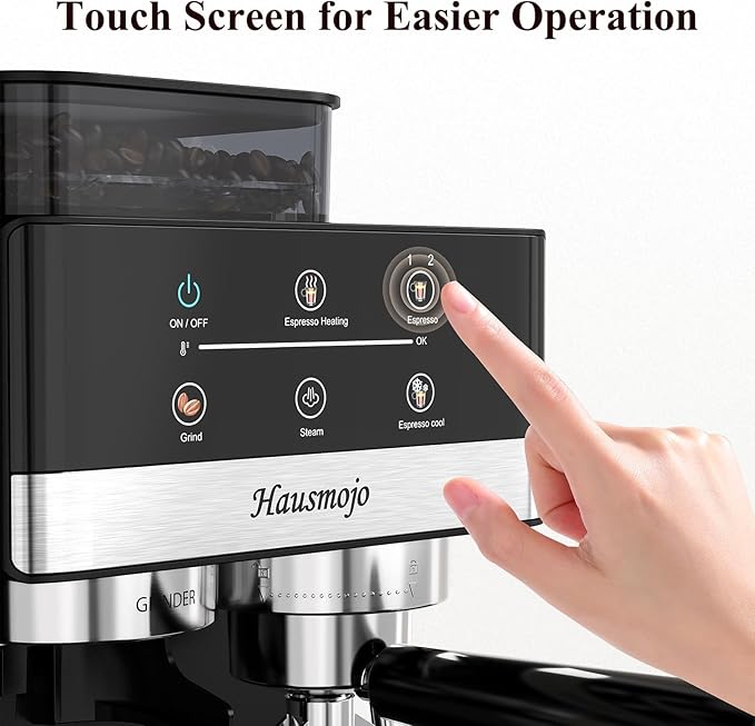 Espresso Machine with Grinder, 20Bar Expresso Coffee Machines with Milk Frother, Professional Compact Stainless Steel Coffee Maker for Espresso, Latte & Cappuccino, Perfect for Home Use