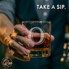 On The Rox Drinks (O-Monogram)- 4 Piece Set of 11 Ounce Engraved Heavy Base Rocks Glasses- Quality Elegant Glass-Multi-Purpose Beverage-Rocks Glass- For any Occasion