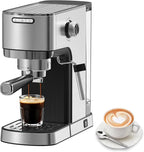 VEGETA Espresso Machine with Milk Frother, Small Coffee Maker 20 Bar with 40oz Removable Water Tank, Stainless Steel Coffee Machine for Cappuccino & Latte, Silver