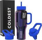 Coldest Tumbler with Handle and Straw, 100% Leak Proof Insulated Tumbler with Lid and Straw (3 Lids), Stainless Steel Tumblers for Women & Men, Cup Holder Friendly, 36 oz (Enchanted Blue)