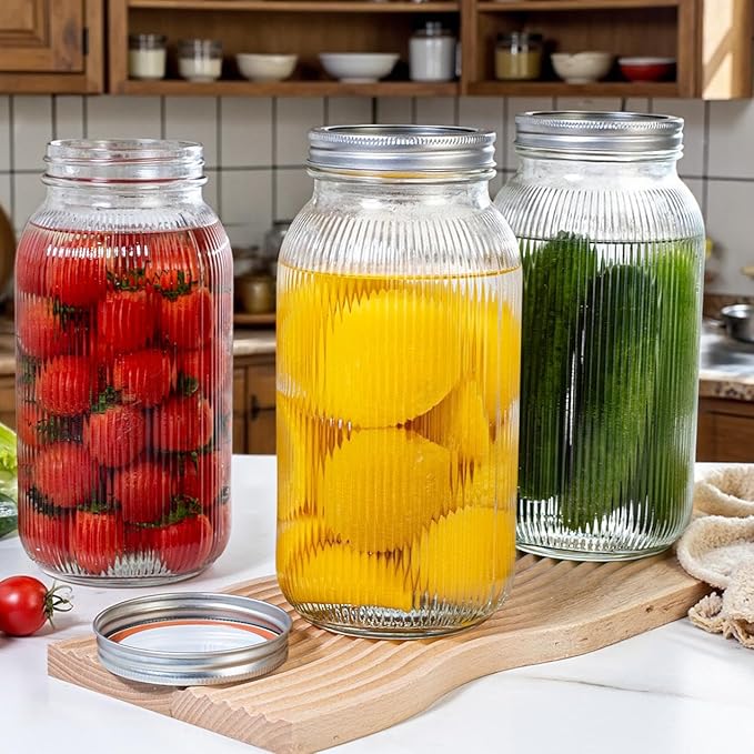 WELLIFE 64 OZ Mason Jars, 3 Pack Wide Mouth Mason Jars for Pickling, Canning, Fermenting and Food Storage, Microwave & Dishwasher Safe