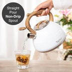 Tea Kettle, Toptier Teapot Whistling Kettle with Wood Pattern Handle Loud Whistle, Food Grade Stainless Steel Tea Pot for Stovetops Induction Diamond Design Water Kettle, 2.7-Quart White
