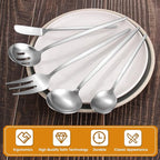 Matte Serving Silverware Set, 5-Piece Round Shared Utensils Set of Stainless Steel, Hostess Flatware Serving Set, Satin Finish, Dishwasher Safe