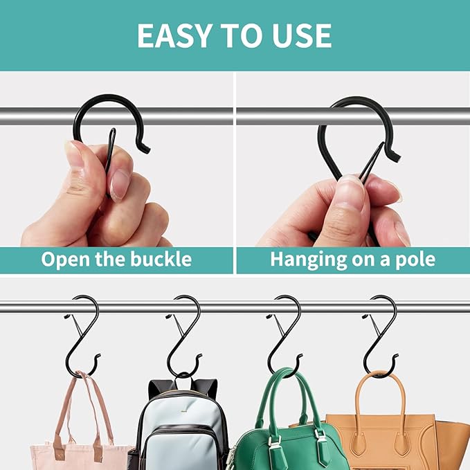 9 Pcs S Hooks for Hanging, 3.5 inch Heavy Duty S Hook of Metal for Clothes Rails, Closet Hooks with 0.5-inch Safety Buckle, S Hook for Hanging Plants, Kitchen Utensil, Pots, Pans, Bags