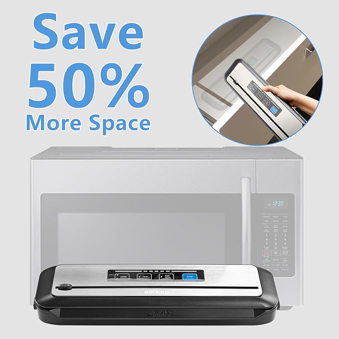 Inkbird Vacuum Sealer Machine with Starter Kit, Automatic PowerVac Air Sealing Machine for Food Preservation, Dry & Moist Sealing Modes,Built-in Cutter,Easy Cleaning Storage