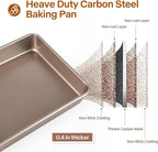 Rectangle Cake Pan, 9x11 Baking Pan, Deep Bread Pan Nonstick, Toaster Oven Tray Bakeware for Brownies, Heavy Duty, 11x9x2 Inch, Pack of 2, Gold, Easy Release
