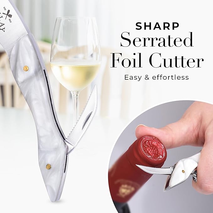 Zulay Kitchen Corkscrew Wine Opener - Premium 420 Stainless Steel & Resin Wine Bottle Opener - Double Hinged Opener with Foil Cutter & Cap Remover - Resin