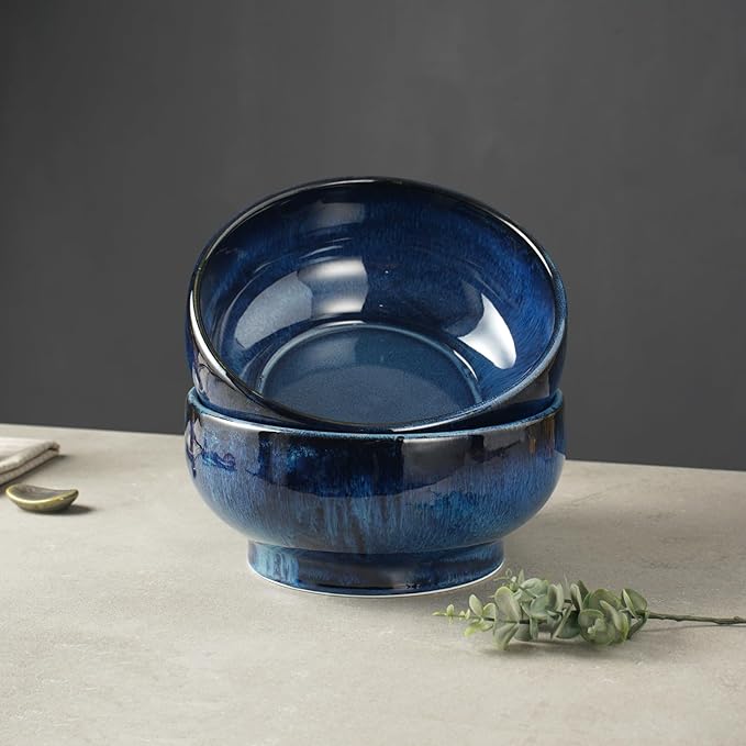 Extra Large Salad Bowl,Decorative Fruit Bowl,Kitchen Ceramic Bowl for Fruit & Salad,120 oz Footed Serving Bowl for Entertaining (starry blue)