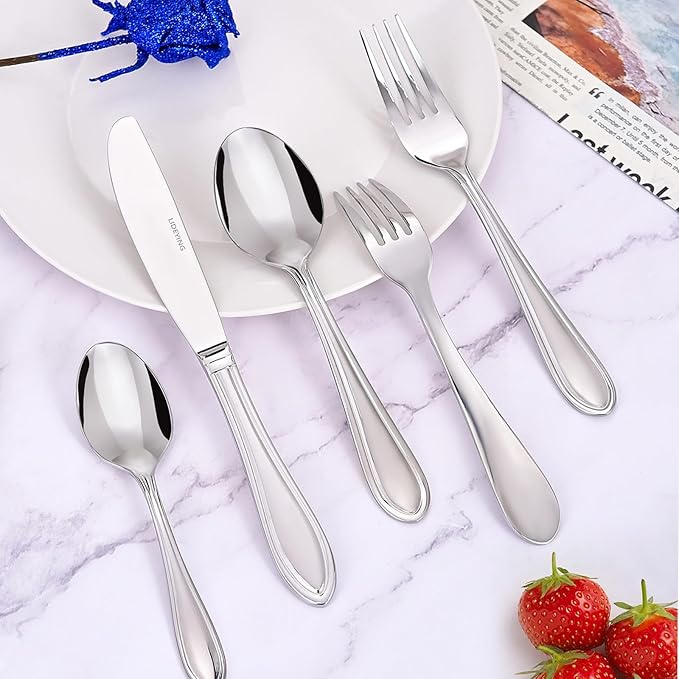 30 Pieces Silverware Set for 6,Stainless Steel Flatware Set,Heavy Duty and Modern Design Cutlery Set,18/0 Rust-Proof Utensils with Forks & Spoons,Mirror Polished Dishwasher Safe