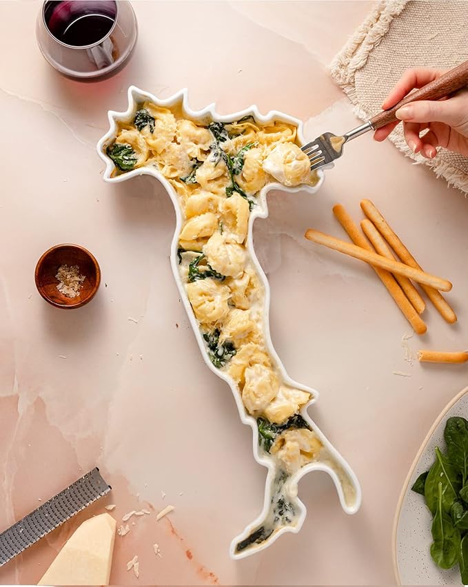 WORLD PLATES Italy Shaped Baking Dish Serving Platter or Decorative Tray Charming Porcelain Bakeware Oven Microwave and Dishwasher Safe