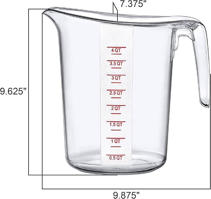 Amazing Abby - Melissa - Unbreakable Plastic Measuring Pitcher (2-Pack), Food-Grade Measuring Jug, 16-Cup Capacity (4-Quart), Stackable and Dishwasher-Safe, Great for Oil, Vinegar, Flour, More