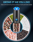 XinXu RECHARGEABLE Pepper and Salt Grinder Set,Automatic Pepper Mill,USB Rechargeable,Adjustable Coarseness,One-handed Operation,Ceramic Burr,Refillable,Auto Grinders Shakers LED Light,Black