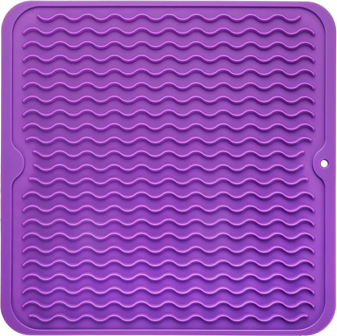 Silicone Dish Drying Mat for Multiple Usage,Easy clean,Eco-friendly,Heat-resistant Silicone Mat for Kitchen Counter or Sink,Refrigerator or Drawer liner Purple M 12 inches x 12 inches
