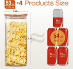 Glass Jars with Bamboo Lids 53 FL OZ [Set of 4], Glass Canisters with Airtight Lids, Glass Food Storage Containers for Pasta, Oats, Coffee, Flour, Sugar, Rice, Best for Kitchen & Pantry