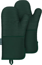 Beneno Kitchen Oven Mitts 2-Pack Heat Resistant to 500°F with Non-Slip Silicone Grip, Extra Long 14.3" Forearm Protection, Soft Quilted Cotton Terry Lining, Ideal for Cooking, Baking, Grilling, Green