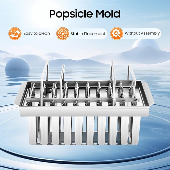 20PCS Commercial Popsicle Molds Heavy Duty Stainless Steel Popsicle Maker Kit with Brush & Sticks, 85g Capacity per Slot, DIY Yogurt Ice Cream Tools for Home Restaurants (Round Head Double Groove)