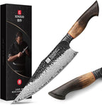 XINZUO 8.6 inch Professional Damascus Chefs Knife,67 Layers Damascus Steel Kitchen Knife,10Cr15CoMoV Steel Core,Very Sharp for Vegetables Meat Cutting for Home Kitchen,Burnt White Oak Wood Handle