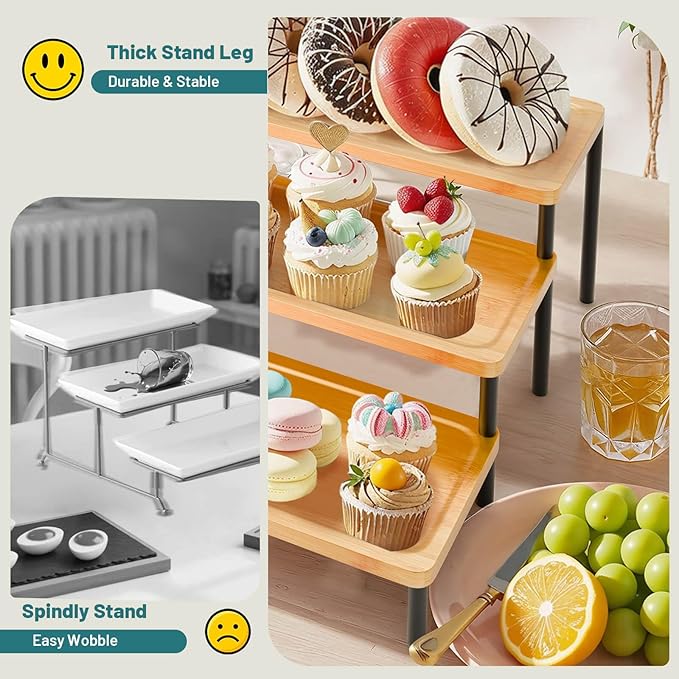 3 Tier Serving Tray Set,17" Serving Tray Stand & Platter Tower Plate for Party Supplies,Reusable Trays for Food Fruit Cookie Afternoon Tea Hosting, Appetizer,Dessert Table Display Set
