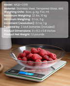 Nicewell Food Scale, 22lbs Digital Kitchen Grey Stainless Steel Scale Weight Grams and oz for Cooking Baking, 1g/0.1oz Precise Graduation,Tempered Glass (Dark Gray)