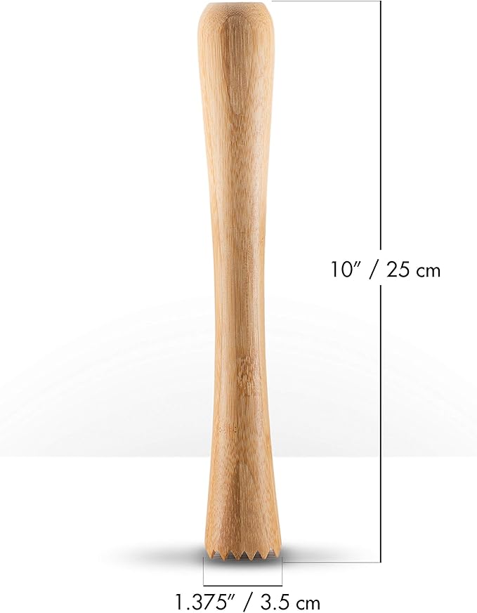 Piña Barware Professional Cocktail Muddler - 10" / 25cm Bamboo with Toothed Muddler (One Muddler)