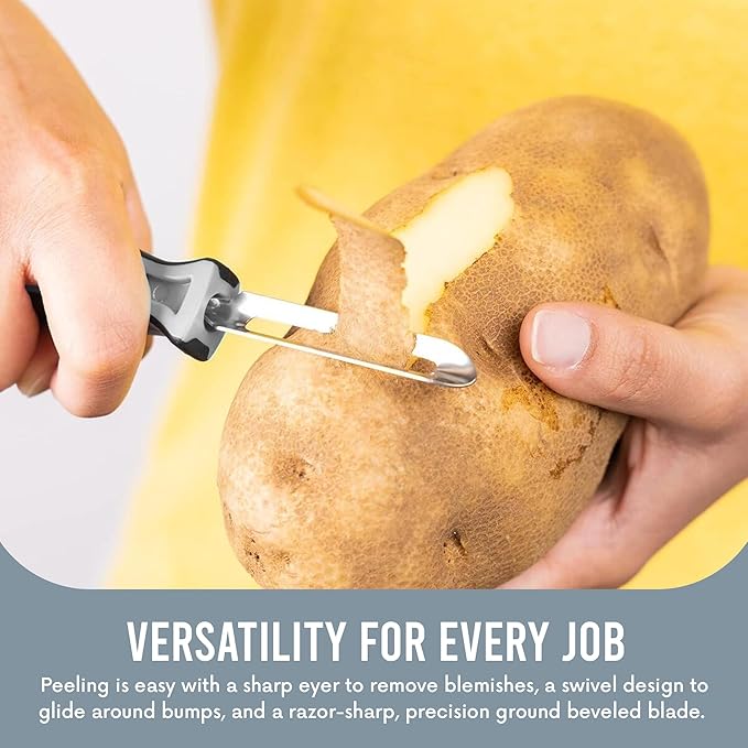 Linden Sweden Soft Grip Peeler - Gray | Rust Resistant Vegetable Peeler with Ergonomic Handle for Safety and Control | Dishwasher Safe Potato Peelers For Kitchen Made In Sweden | 9"L x 2.5"W | 6.5”