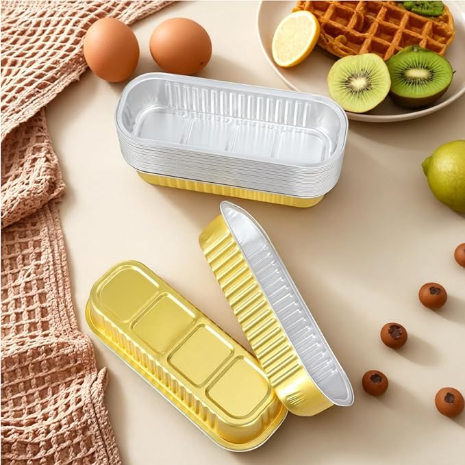 Mini Loaf Pans with Lids and Spoons Sealing Sticker,30 Pcs 6.8oz Cake Pans for Baking Disposable Aluminum Foil Red cake pan (30 PCS GOLD)