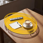 Acrylic Serving Tray with Handles Large Decorative Ottoman Tray 17x13'' Round for Bathroom Food Coffee Fruit Snack Tea Dinner Living Room, Neon Yellow