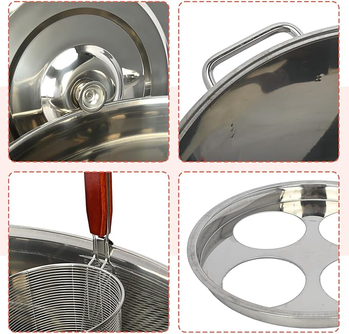 Pasta Pot With Strainer Basket,Large 4 Holes Pasta Pot with Insert for Cooking, Pot With Strainer Lid Stainless Steel for Home Kitchen
