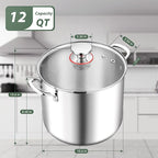 Herogo 12 Quart 18/10 Stainless Steel Stock Pot with Lid, Large Heavy Duty Soup Pot Compatible with Electric, Gas, Induction and Gas Cooktops, Dishwasher Safe