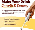 Joe’y High-Grade Milk Frother, USB-Powered Handheld Whisk for Coffee, Lattes, Matcha, Hot Chocolate, Dual-Speed Stainless Steel Frothing Wand with Travel Case, Double-Whisk, White