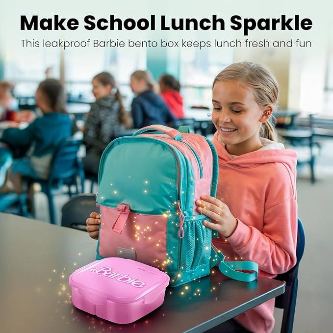 Yoobi Barbie X Pink Bento Box & Ice Pack – 3 Compartment Lunch Box, Dishwasher & Microwave Safe Food & Snack Container for Kids & Tweens – BPA & PVC Free Leakproof