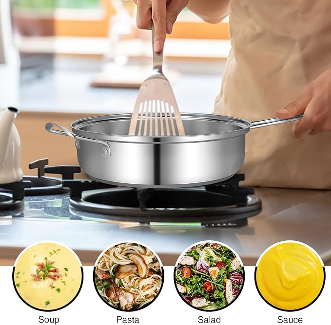 COSTWAY 12 Piece Stainless Steel Cookware Set, Pots and Pans Set with Stock Pot, Frying Pans, Saucepan, 6 Glass Lids, Induction Compatible, Kitchen Cookware Sets for Home, Silver (12 Piece)