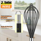 HOTEC 4 Pieces Silicone Whisks Set, Wire Balloon Whisks Egg Beater, Non-slip Handle Whisk for Non-stick Cookware Perfect for Cooking, Stirring, Beating and Blending (Black)