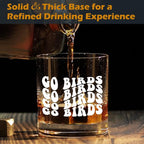 kunlisa Trendy Groovy Go Birds Whiskey Glasses, Football Gifts for Football Fans Lovers Players, 10 oz Drinking Rocks Glasses for Women Men Whisky Cocktail Scotch Bourbon Liquor