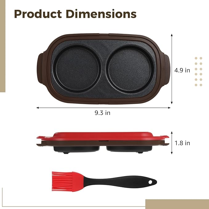 Microwave Egg Cooker with Silicone Oil Brush, 9.3 in Double Egg Microwave Egg Poacher Pan for Frying and Poaching, Black Carbon Steel Egg Maker for Breakfast Sandwiches