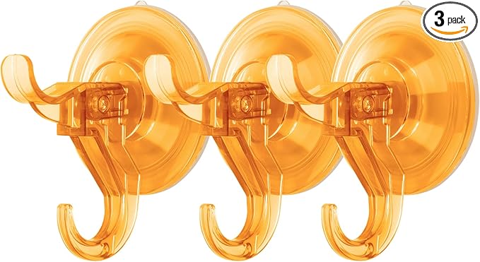 Antimbee 3 Pack Suction Cup Hooks, Wreath Hangers, Removable Small Suction Cups for Shower, Bathroom, Glass, Door, Windows, Kitchen-Up to 11 lbs on Smooth Surface (Transparent Orange)