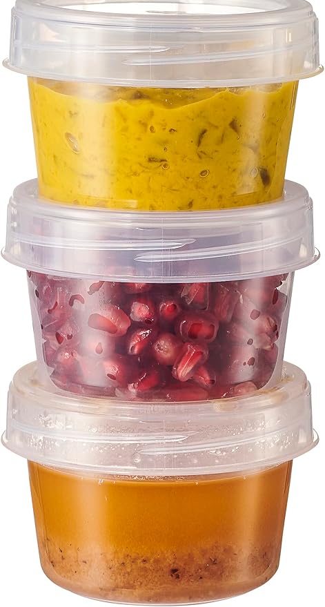 PLASTICPRO 12 Pack Twist Cap Food Storage Containers with Clear Screw on Lid- 4 oz Reusable Meal Prep Containers - Small Freezer Containers Microwave Safe Clear Plastic Food Storage