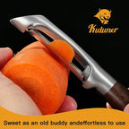 Premium I Type 304 Stainless Steel Multifunctional Kitchen Peeler Real Wood Handle Ultra Sharp Blade Vegetable Potato Apple(Carbonized Wood)