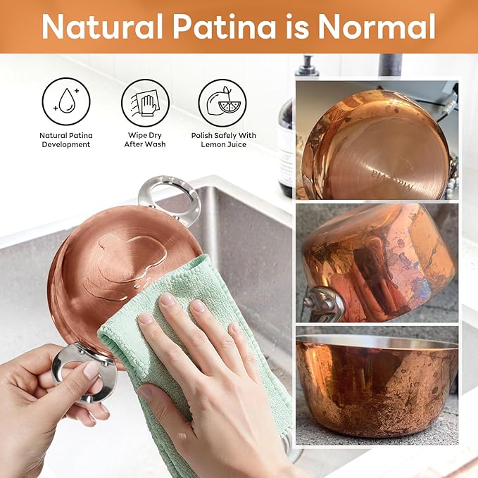 Macevia Mini Sauce Pan with Lid,Copper Butter Warmer Small Pot, Multipurpose Use for Home Kitchen or Restaurant (13.5oz/400ml)